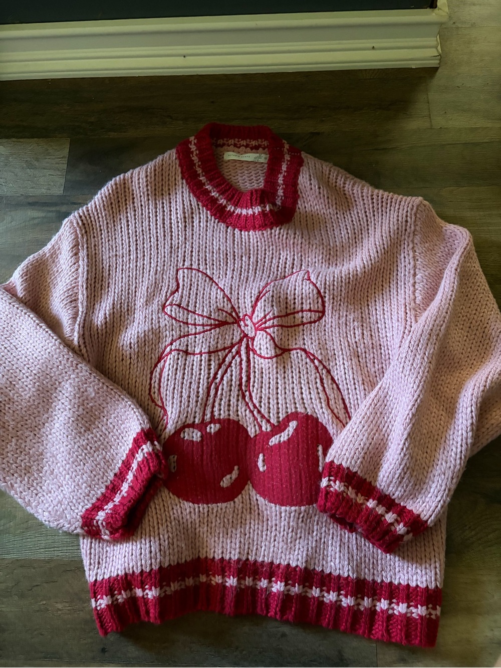 Altar'd State Pink & Red Cherry Turtleneck Sweater